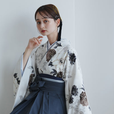 【レンタル】 袴 17点セット JILLSTUART 二尺袖着物 オフホワイトにクチナシ  重ね衿縫い付済  卒業式 大学生 専門学生（1020726901）