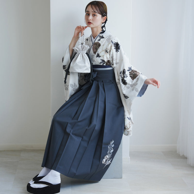 【レンタル】 袴 17点セット JILLSTUART 二尺袖着物 オフホワイトにクチナシ  重ね衿縫い付済  卒業式 大学生 専門学生（1020726901）