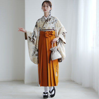 【レンタル】 袴 17点セット JILLSTUART 二尺袖着物 ベージュに咲くパンジー  重ね衿縫い付済  卒業式 大学生 専門学生（1020727001）