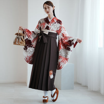 【レンタル】 袴 17点セット 玉城ティナ×紅一点 二尺袖着物 乱菊・赤  重ね衿縫い付済  卒業式 大学生 専門学生（1020727101）