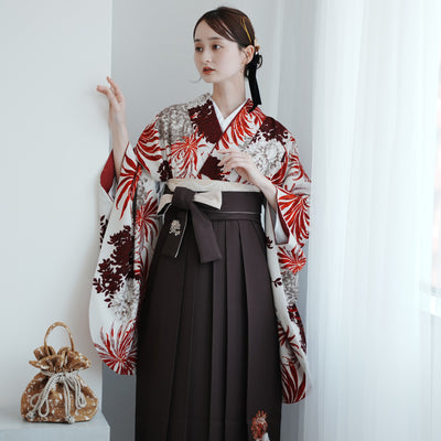 【レンタル】 袴 17点セット 玉城ティナ×紅一点 二尺袖着物 乱菊・赤  重ね衿縫い付済  卒業式 大学生 専門学生（1020727101）