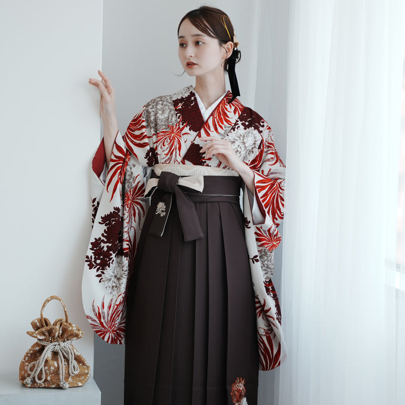 【レンタル】 袴 17点セット 玉城ティナ×紅一点 二尺袖着物 乱菊・赤  重ね衿縫い付済  卒業式 大学生 専門学生（1020727101）