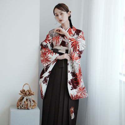 【レンタル】 袴 17点セット 玉城ティナ×紅一点 二尺袖着物 乱菊・赤  重ね衿縫い付済  卒業式 大学生 専門学生（1020727101）