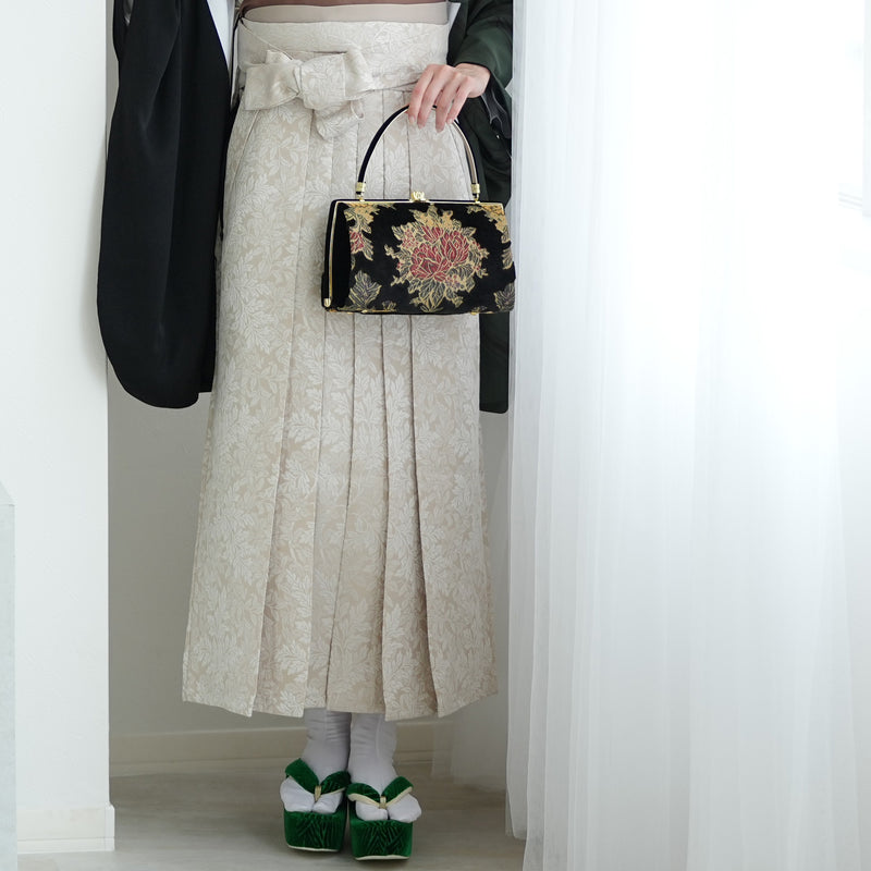 【レンタル】 袴 17点セット 二尺袖着物 半身 流水グリーン×ブラック 袴91cm（身長153-158cm） 重ね衿縫い付済  卒業式 大学生 専門学生（1020727811）
