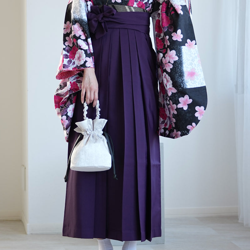 【レンタル】 袴 17点セット  utatane 二尺袖着物 ハイカラさん市松にお花 袴95cm（身長約158-163cm）重ね衿縫い付済  卒業式 大学生 専門学生（1021603401）