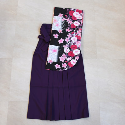 【レンタル】 袴 17点セット  utatane 二尺袖着物 ハイカラさん市松にお花 袴95cm（身長約158-163cm）重ね衿縫い付済  卒業式 大学生 専門学生（1021603401）