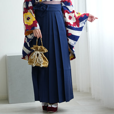 【レンタル】 袴 17点セット  モダンアンテナ 二尺袖着物 ネイビーの縞々ヴィンテージ 袴95cm（身長約158-163cm）重ね衿縫い付済  卒業式 大学生 専門学生（1021605401）