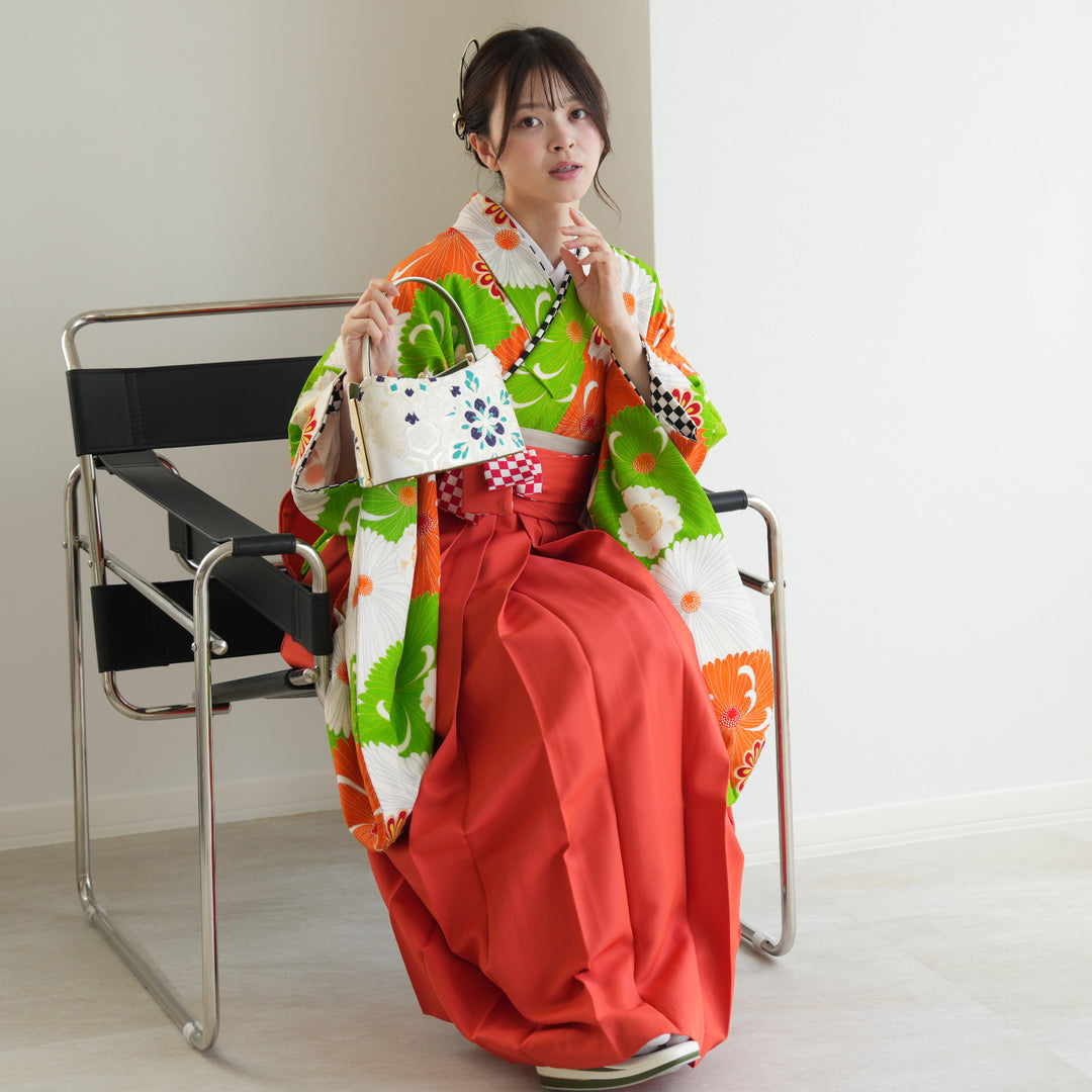 レンタル】 袴 17点セット JAPANSTYLE×中村里砂 二尺袖着物 オレンジと 