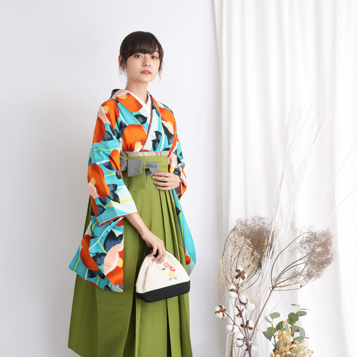 高品質 17点セット 袴 レンタル】 紅一点 はんなりオレンジ 二尺袖着物 着物・浴衣