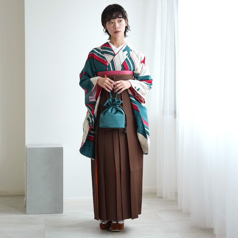 【レンタル】 袴 17点セット モダンアンテナ 二尺袖着物 飛翔 飛行機 袴99cm（身長163-170cm）重ね衿縫い付済  卒業式 大学生 専門学生（1022606101）