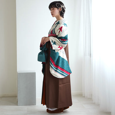 【レンタル】 袴 17点セット モダンアンテナ 二尺袖着物 飛翔 飛行機 袴99cm（身長163-170cm）重ね衿縫い付済  卒業式 大学生 専門学生（1022606101）