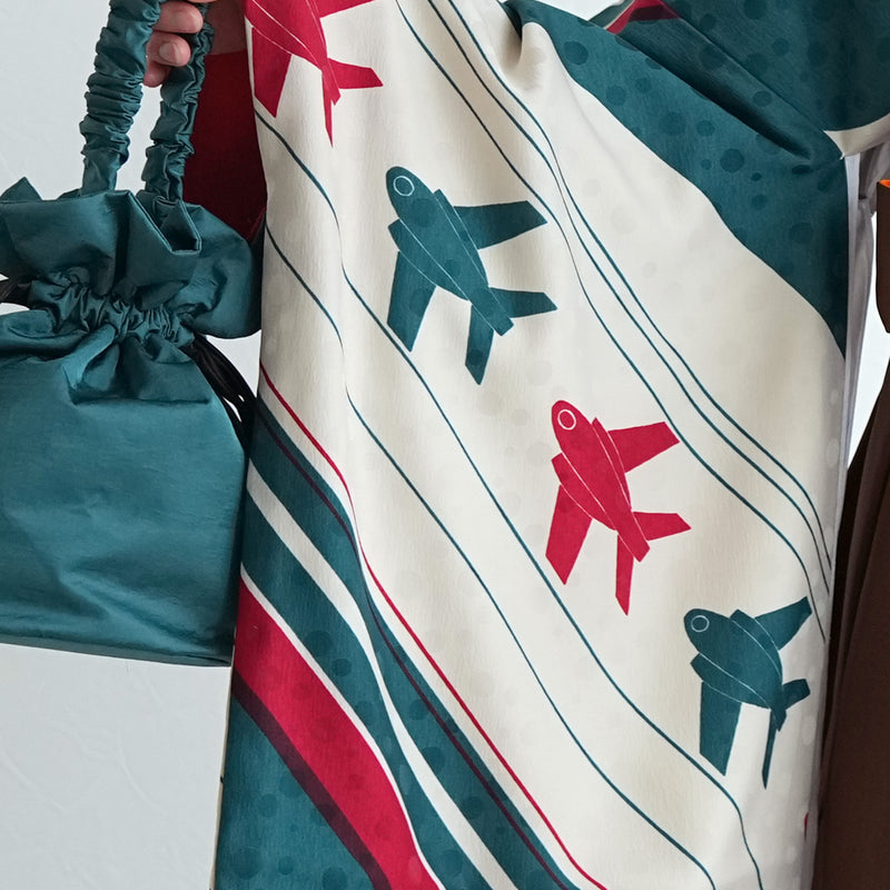 【レンタル】 袴 17点セット モダンアンテナ 二尺袖着物 飛翔 飛行機 袴99cm（身長163-170cm）重ね衿縫い付済  卒業式 大学生 専門学生（1022606101）