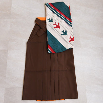 【レンタル】 袴 17点セット モダンアンテナ 二尺袖着物 飛翔 飛行機 袴99cm（身長163-170cm）重ね衿縫い付済  卒業式 大学生 専門学生（1022606101）