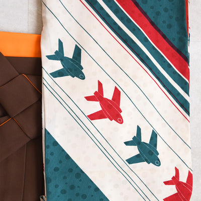 【レンタル】 袴 17点セット モダンアンテナ 二尺袖着物 飛翔 飛行機 袴99cm（身長163-170cm）重ね衿縫い付済  卒業式 大学生 専門学生（1022606101）