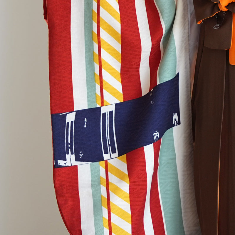 【レンタル】 袴 17点セット モダンアンテナ 二尺袖着物 飛翔 エクスプレス 袴99cm（身長163-170cm）重ね衿縫い付済  卒業式 大学生 専門学生（1022606501）