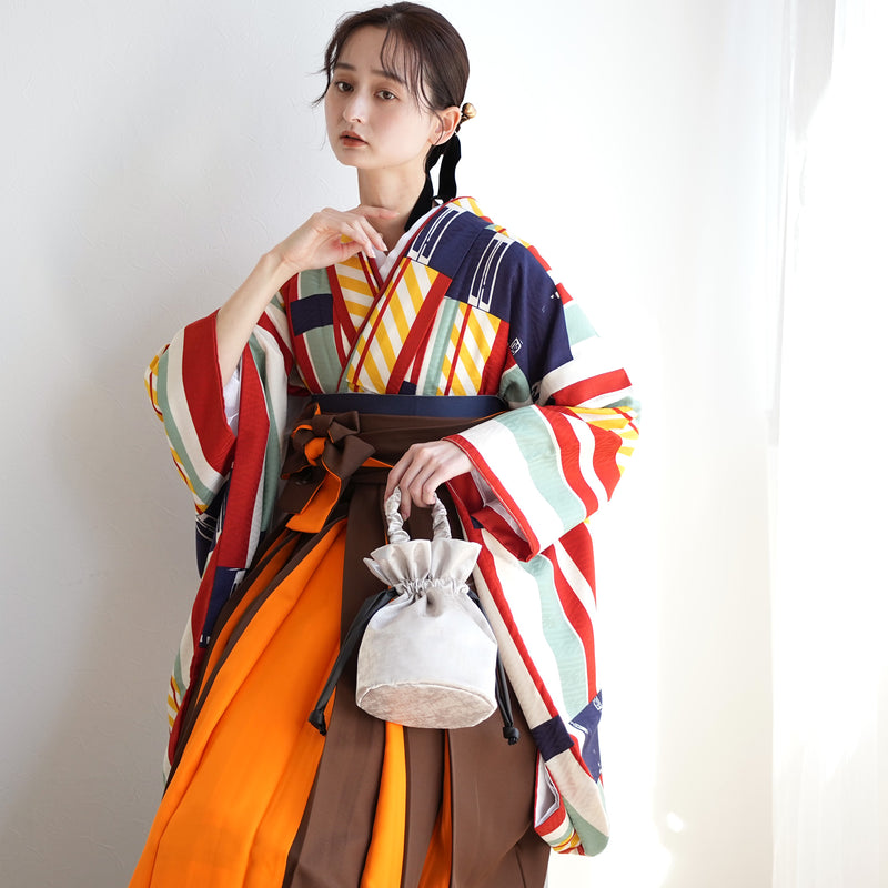 【レンタル】 袴 17点セット モダンアンテナ 二尺袖着物 飛翔 エクスプレス 袴99cm（身長163-170cm）重ね衿縫い付済  卒業式 大学生 専門学生（1022606501）