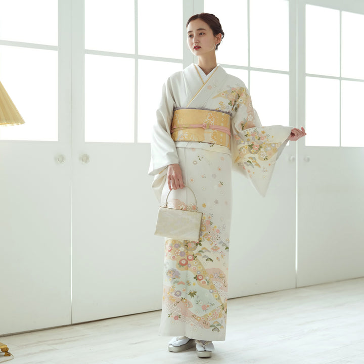 [momoさん]utatane ベージュ着物セット レンタル】訪問着 着物セット きもの フォーマル 結婚式 卒業式 お茶会