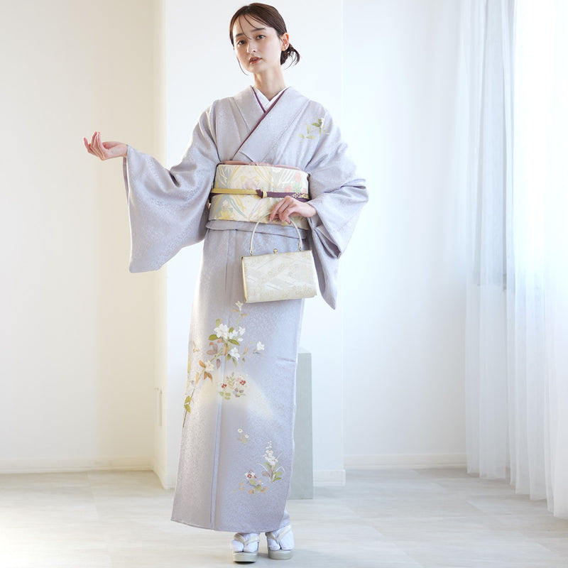 【レンタル】 訪問着 20点セット 藤色系 ラベンダー 西陣織帯 ツツジ 花 入学式 結婚式  お宮参り （1040610400）