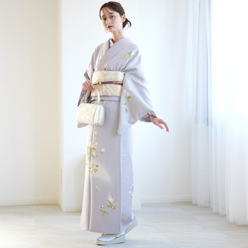 【レンタル】 訪問着 20点セット 藤色系 ラベンダー 西陣織帯 ツツジ 花 入学式 結婚式  お宮参り （1040610400）