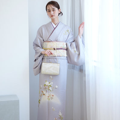 【レンタル】 訪問着 20点セット 藤色系 ラベンダー 西陣織帯 ツツジ 花 入学式 結婚式  お宮参り （1040610400）