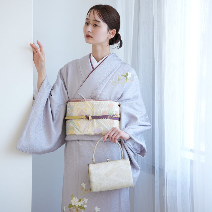 レンタル】 訪問着 20点セット 藤色系 ラベンダー 西陣織帯 ツツジ 花