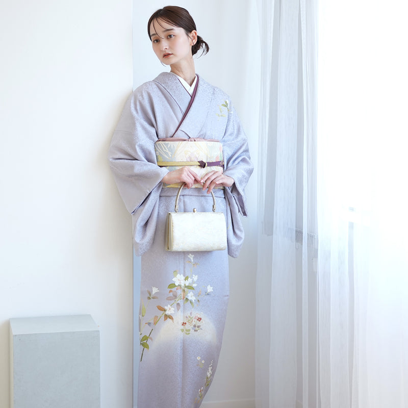 【レンタル】 訪問着 20点セット 藤色系 ラベンダー 西陣織帯 ツツジ 花 入学式 結婚式  お宮参り （1040610400）