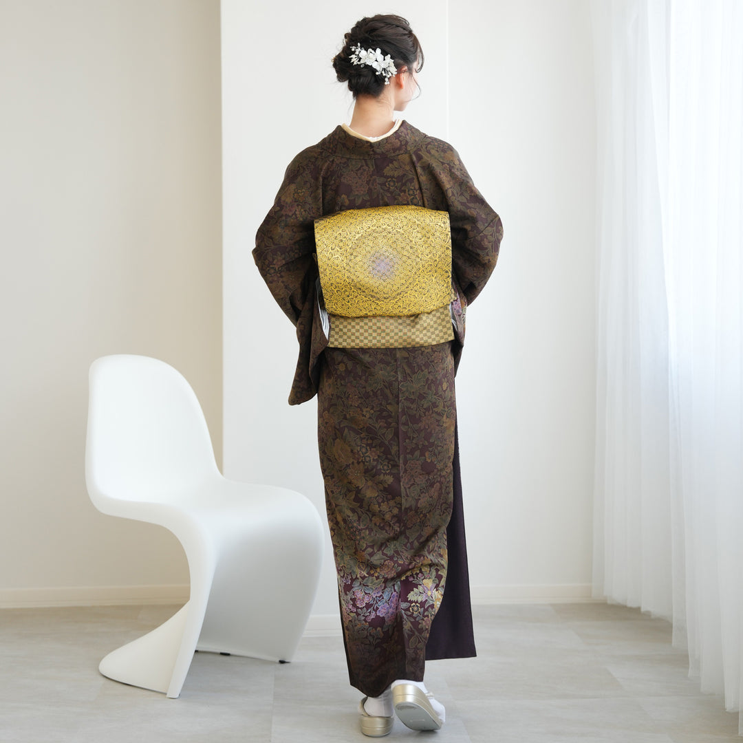 訪問着 フルセットa661 C 丹後ちりめん　入学式　お宮参り　七五三　結婚式 レンタル】 訪問着 20点セット 濃茶系 丹後ちりめん 唐花 入学式 結婚