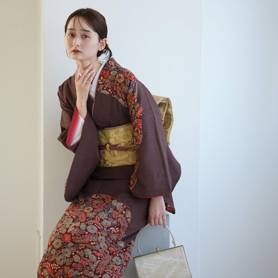 【レンタル】 訪問着 20点セット 正絹 絵羽 茶 えんじ 花 辻が花模様 絞り 入学式 卒業式 結婚式 お宮参り （1040612100）※2025年11月予約空き無し