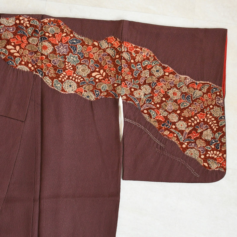 【レンタル】 訪問着 20点セット 正絹 絵羽 茶 えんじ 花 辻が花模様 絞り 入学式 卒業式 結婚式 お宮参り （1040612100）※2025年11月予約空き無し