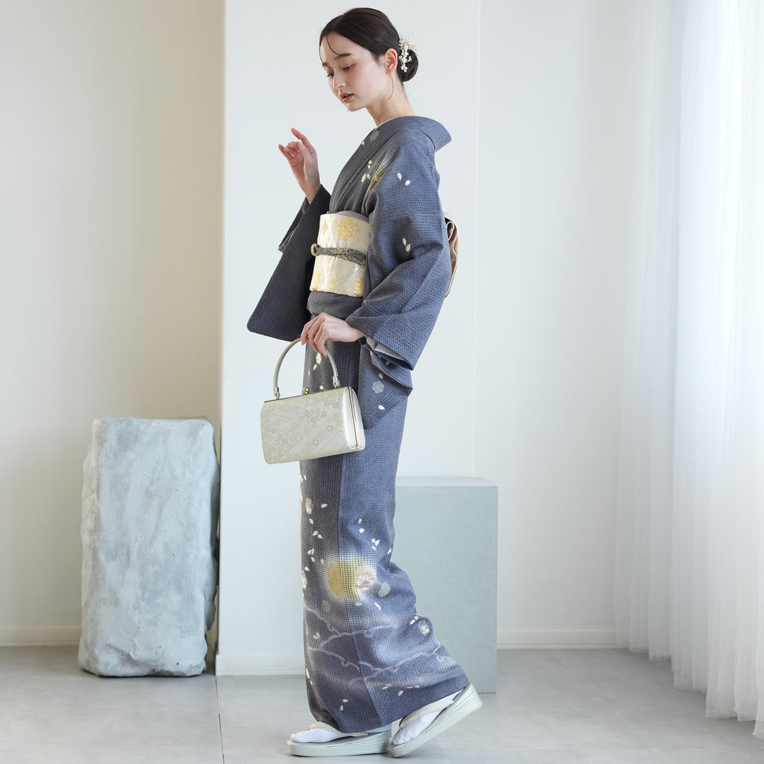 レンタル】 訪問着 20点セット 正絹 絵羽 グレー 汕頭刺繍 丹後