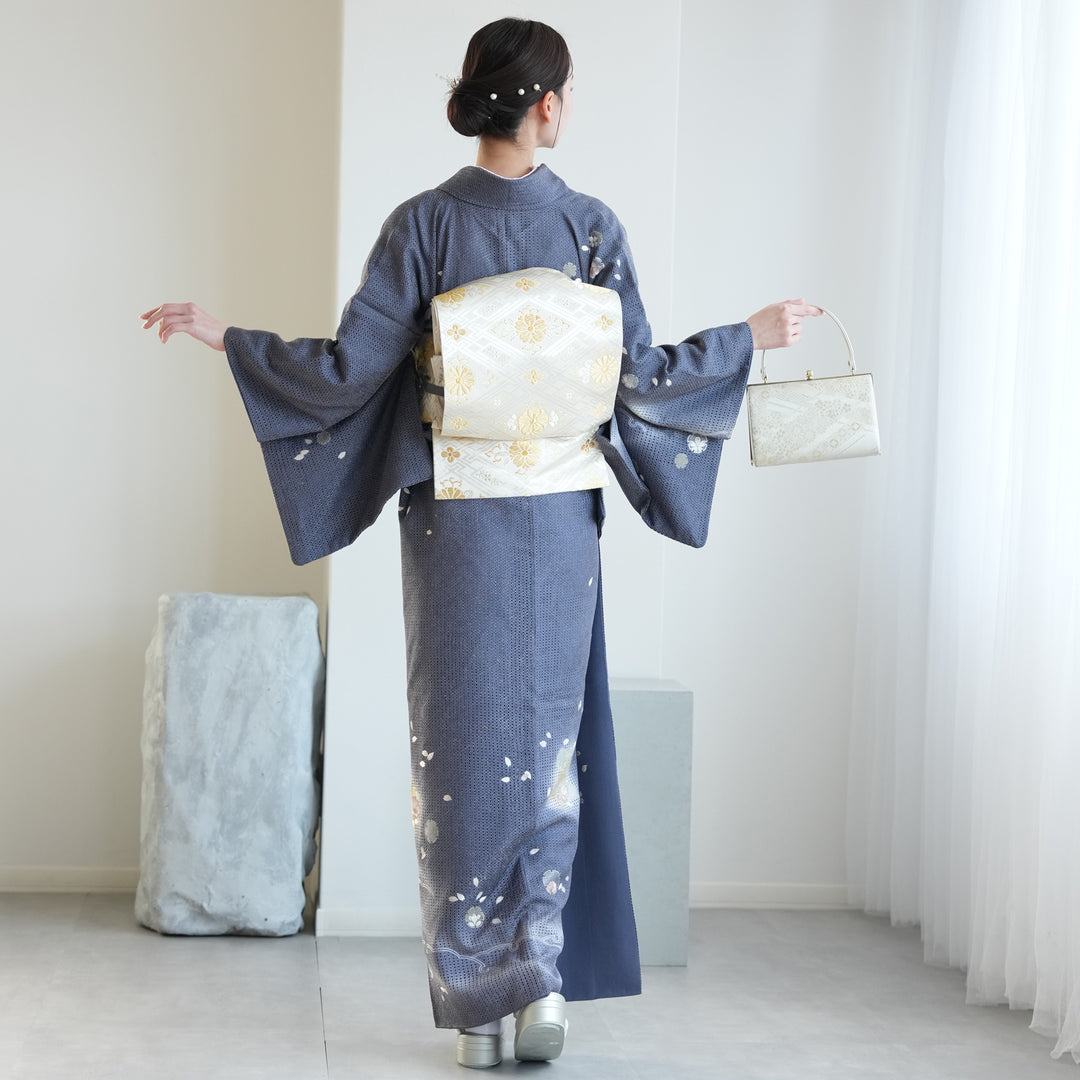 レンタル】 訪問着 20点セット 正絹 絵羽 グレー 汕頭刺繍 丹後