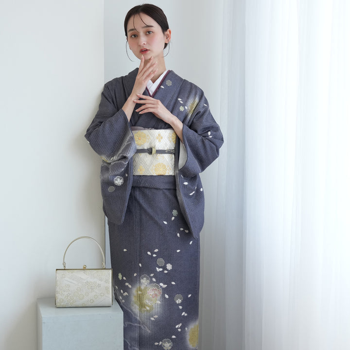 レンタル】 訪問着 20点セット 正絹 絵羽 グレー 汕頭刺繍 丹後