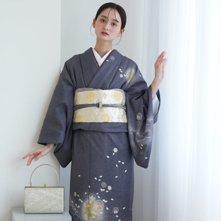 レンタル】 訪問着 20点セット 正絹 絵羽 グレー 汕頭刺繍 丹後