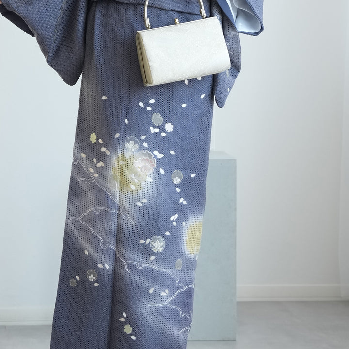 レンタル】 訪問着 20点セット 正絹 絵羽 グレー 汕頭刺繍 丹後