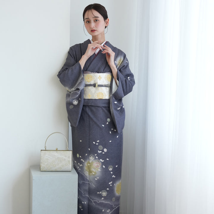 レンタル】 訪問着 20点セット 正絹 絵羽 グレー 汕頭刺繍 丹後