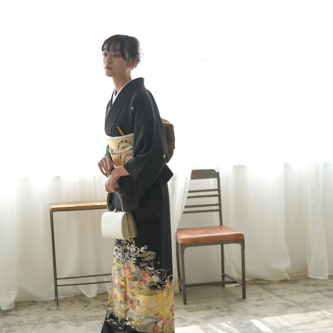 黒留袖 親族 結婚式 披露宴 母 袋帯 フルセット 袷 着物 和装 ウェディング YUMI KATSURA 黒留袖 レンタル 桂由美 留袖 フルセット 着物