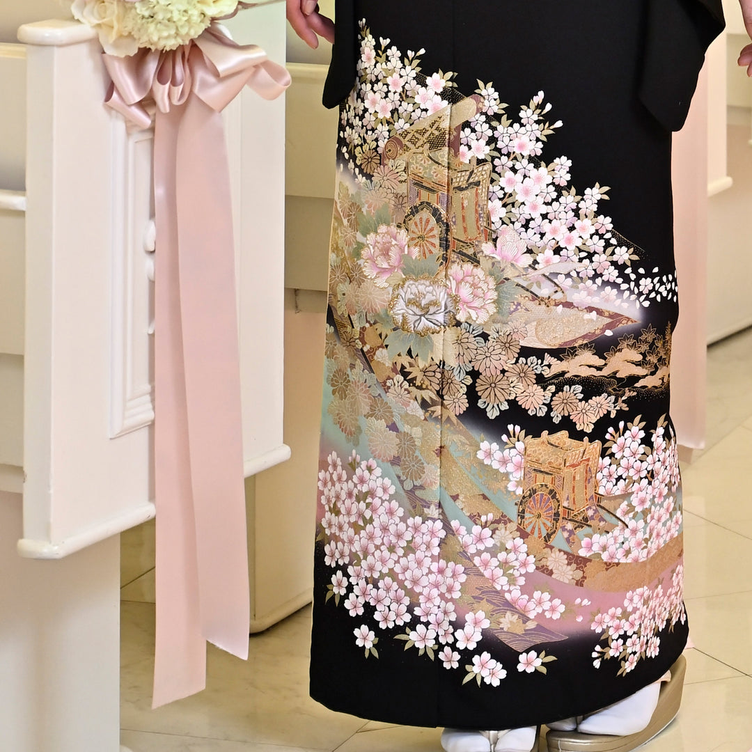 結婚式披露宴】新品未使用 正絹黒留袖と袋帯セット 着物セット 黒留袖