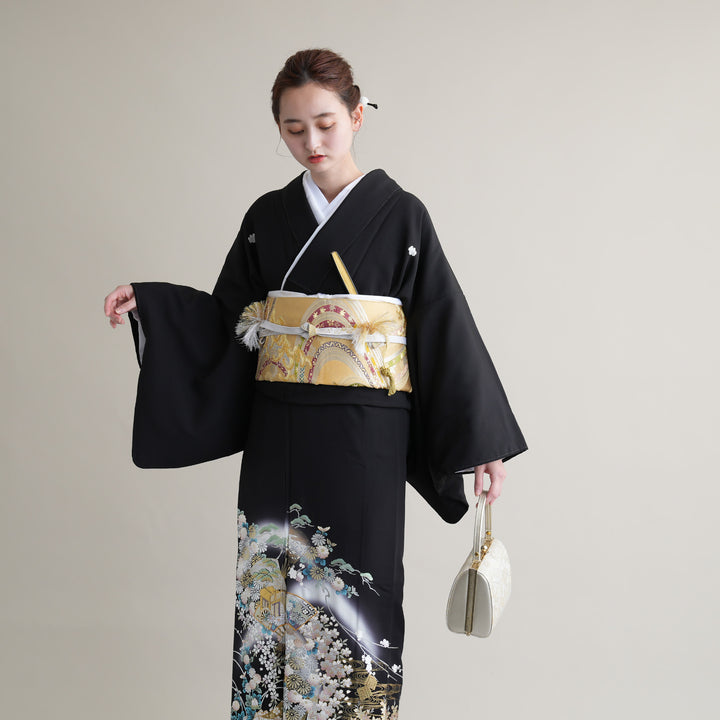 ゆったり 黒留袖 親族 結婚式 披露宴 母 袋帯 フルセット 袷 着物 和装 YUMI KATSURA 黒留袖 レンタル 桂由美 留袖 フルセット 着物
