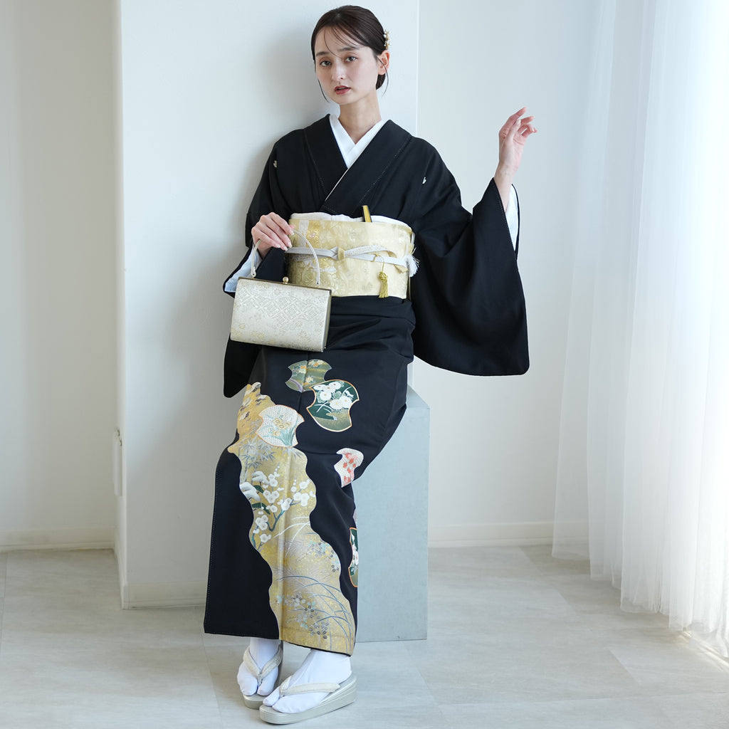 黒留袖　フルセット　着物　結婚式　皇室献上作家　北出与三郎　しつけ糸J1 黒留袖 フルセット 着物 結婚式 皇室献上作家 北出与三郎 しつけ糸J1