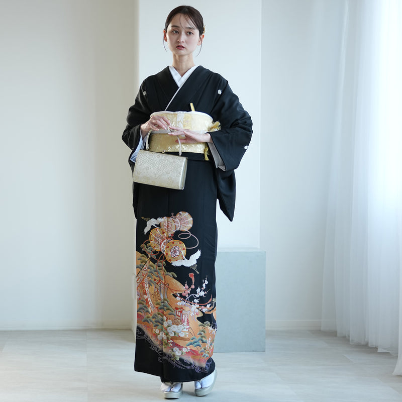 【レンタル】黒留袖 着物セット きもの フォーマル 高級 正絹 結婚式着物  新郎母 新婦母 第一礼装 フォトウェディング 往復送料無料（1045603600）