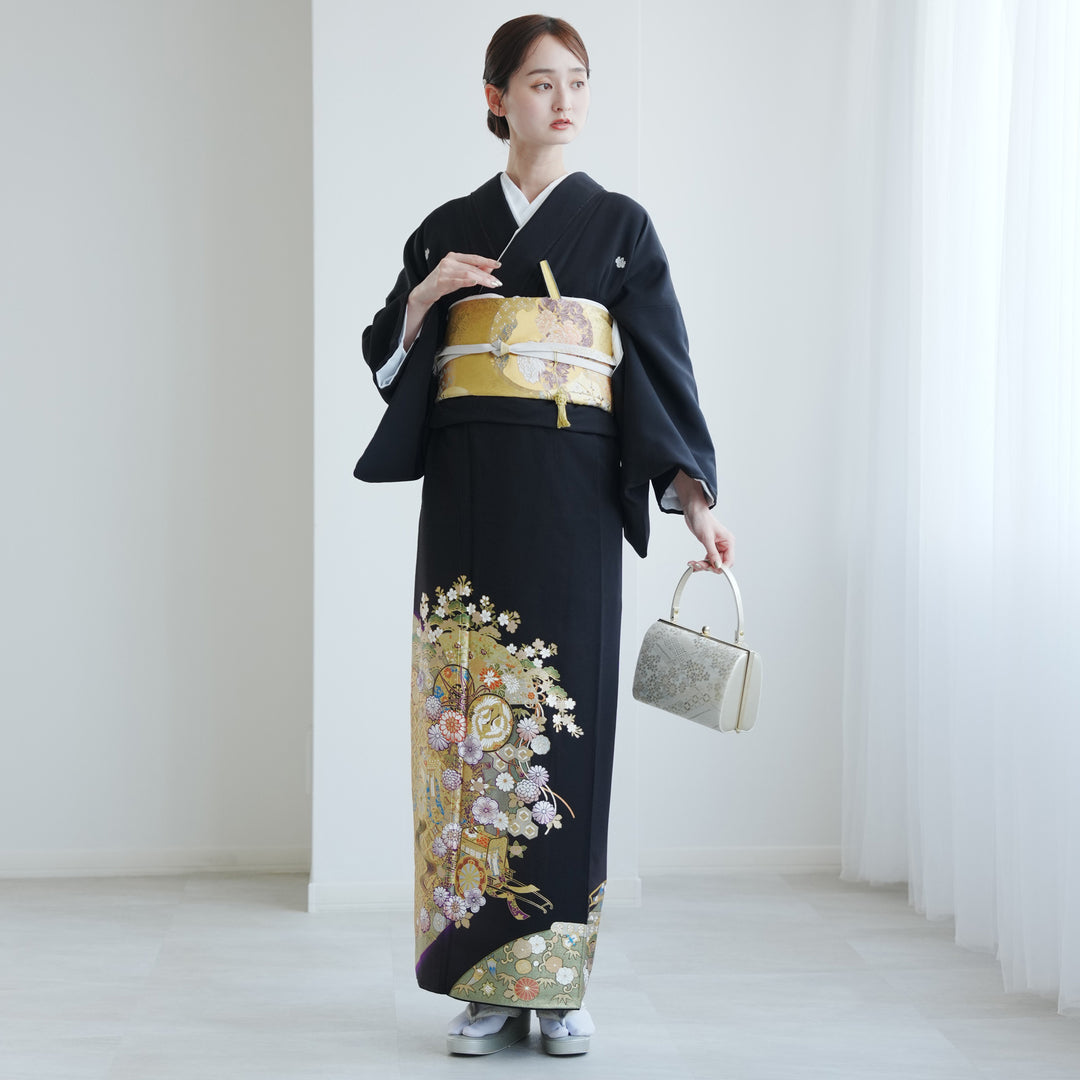 黒留袖のみ　着物　正絹　結婚式　お祝い　第一礼装　友禅染め　作家物　m1 黒留袖フルセット 着物 正絹 結婚式 お祝い 第一礼装 友禅染め