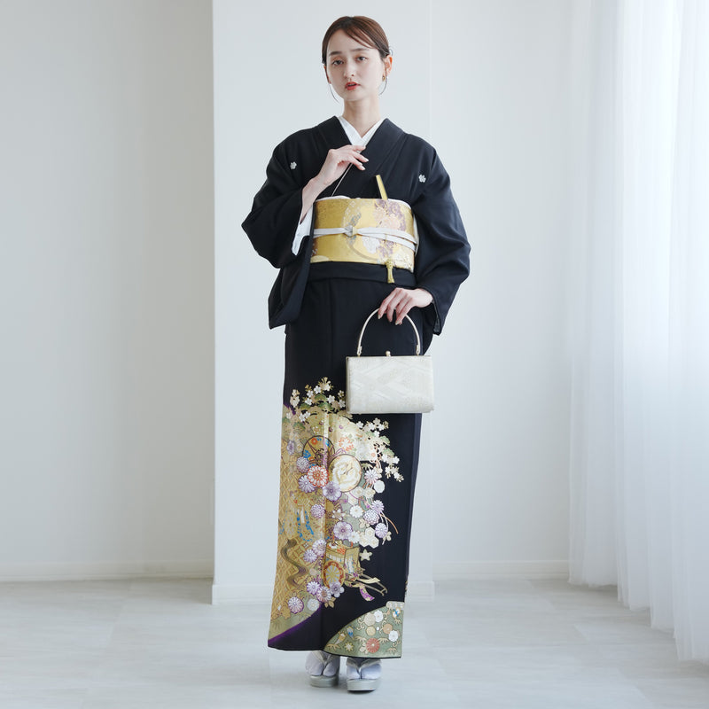 【レンタル】黒留袖 着物20点セット 桂由美 鼓に鶴 フォーマル 高級 正絹 結婚式着物  KOTOHOGI ことほぎ 金彩友禅 第一礼装 フォトウェディング （1045604800）