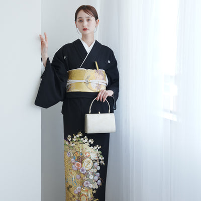 【レンタル】黒留袖 着物20点セット 桂由美 鼓に鶴 フォーマル 高級 正絹 結婚式着物  KOTOHOGI ことほぎ 金彩友禅 第一礼装 フォトウェディング （1045604800）