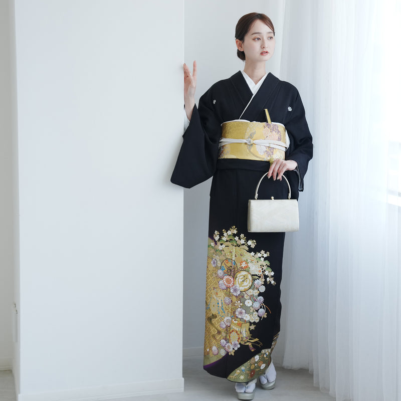 【レンタル】黒留袖 着物20点セット 桂由美 鼓に鶴 フォーマル 高級 正絹 結婚式着物  KOTOHOGI ことほぎ 金彩友禅 第一礼装 フォトウェディング （1045604800）