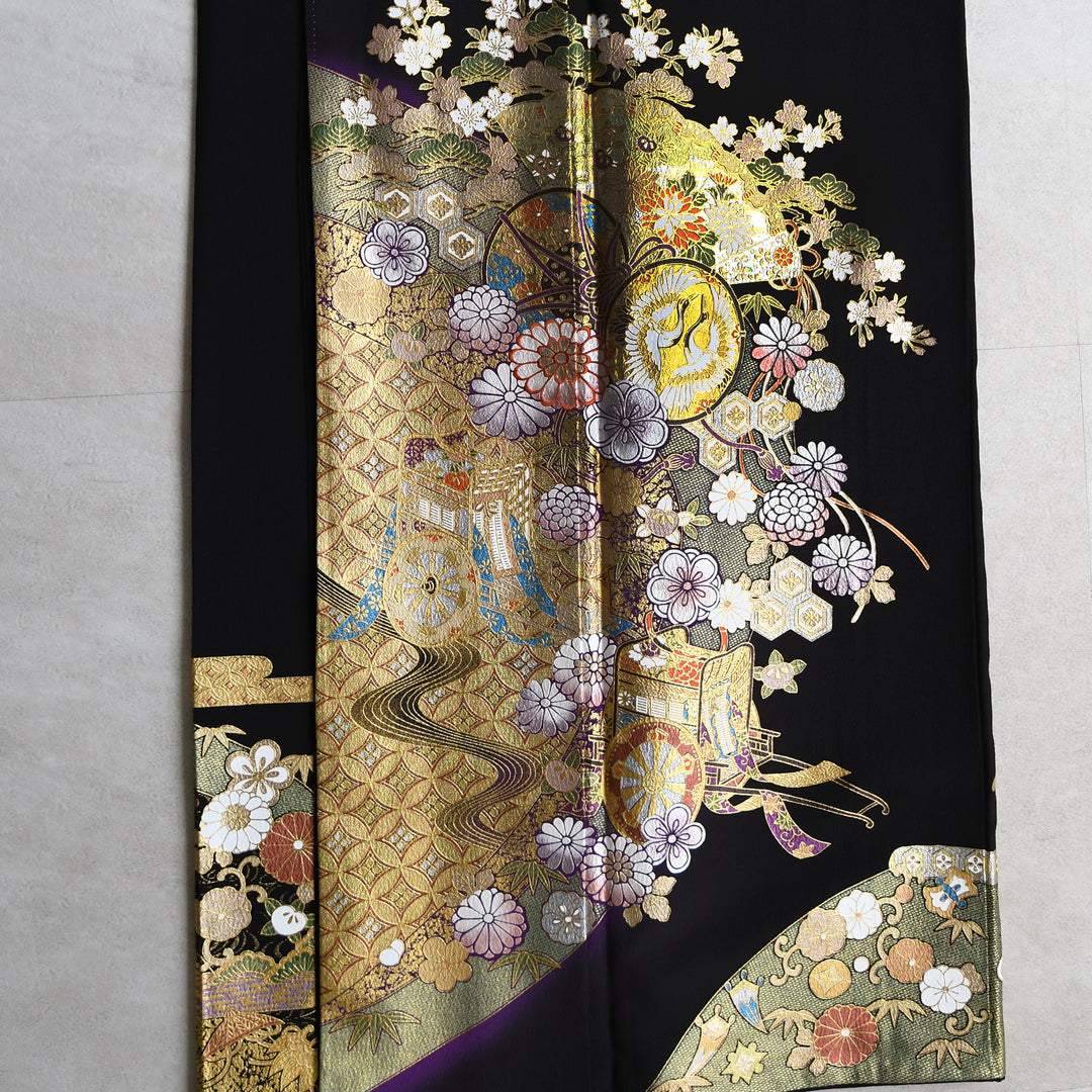 A02A07Tokoro！used美品結婚式 金彩 豪華 黒留袖6点セット 金彩の留袖で人気・おすすめ商品｜着物レンタル・通販【きもの365】