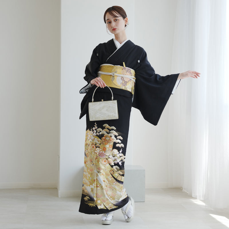【レンタル】黒留袖 着物20点セット 桂由美 古典熨斗模様 フォーマル 高級 正絹 結婚式着物  KOTOHOGI ことほぎ 金彩友禅 第一礼装 フォトウェディング （1045605000）
