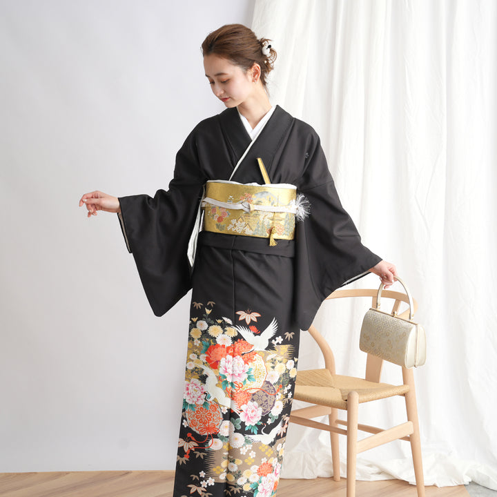 黒留袖　フルセット　着物　結婚式　皇室献上作家　北出与三郎　しつけ糸J1 SOUBIEN 黒留袖 レンタル フルセット 結婚式 着物 黒 金駒刺繍