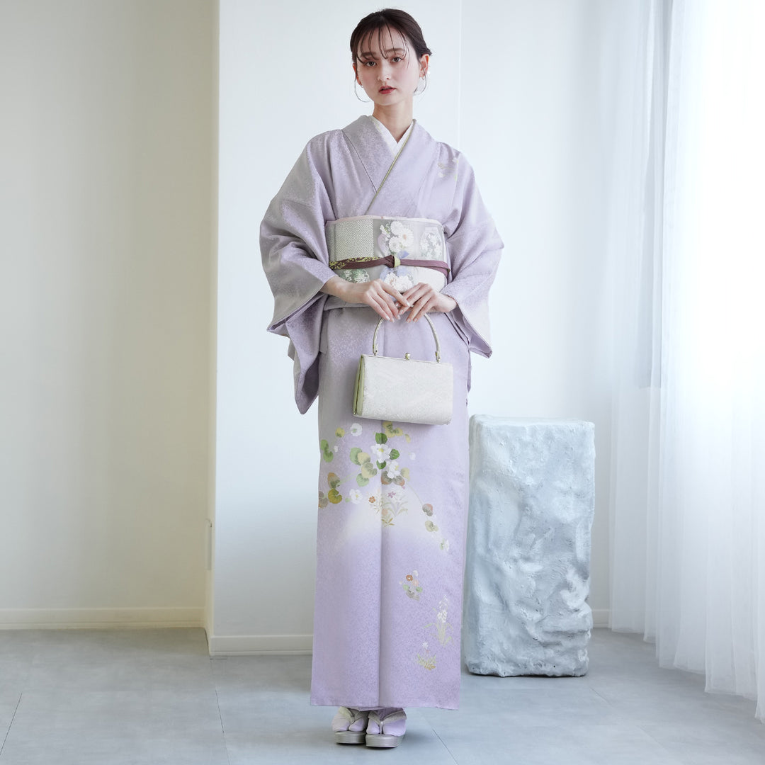 レンタル】 附下 訪問着 20点セット 藤色にはんなり古典花 入学式 卒業