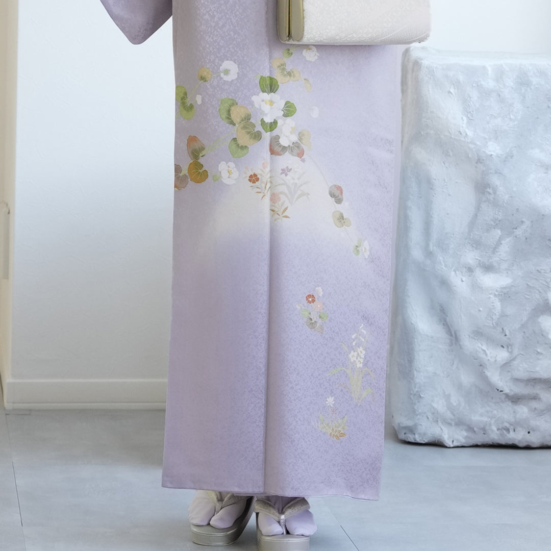 レンタル】 附下 訪問着 20点セット 藤色にはんなり古典花 入学式 卒業