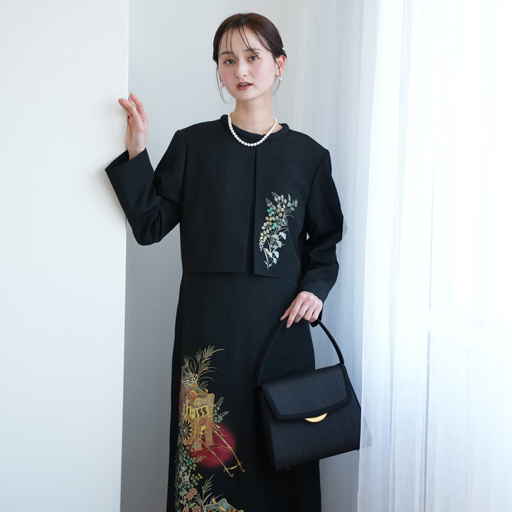 レンタル】留袖ドレス 草花と御所車 ドレス単品 13号 ワンピース
